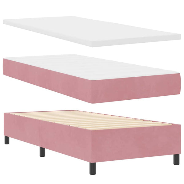 vidaXL Box Spring Bed with Mattress and Headboard Pink 200 x 90 cm Velvet