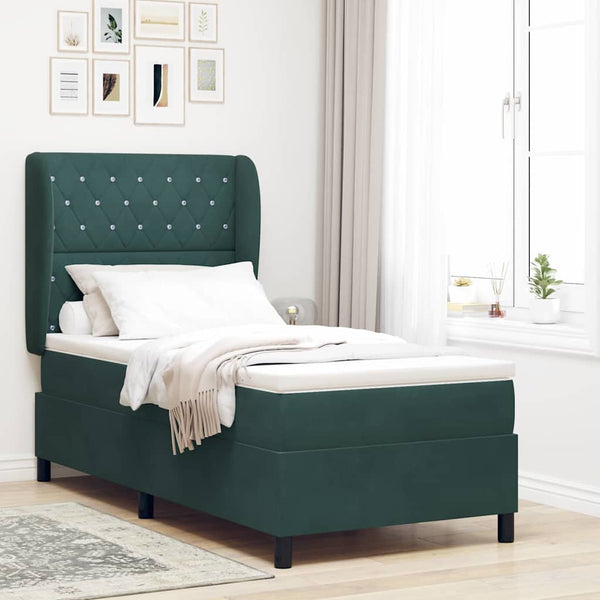 vidaXL Box Spring Bed with Mattress Dark Green 200 x 100 cm Velvet