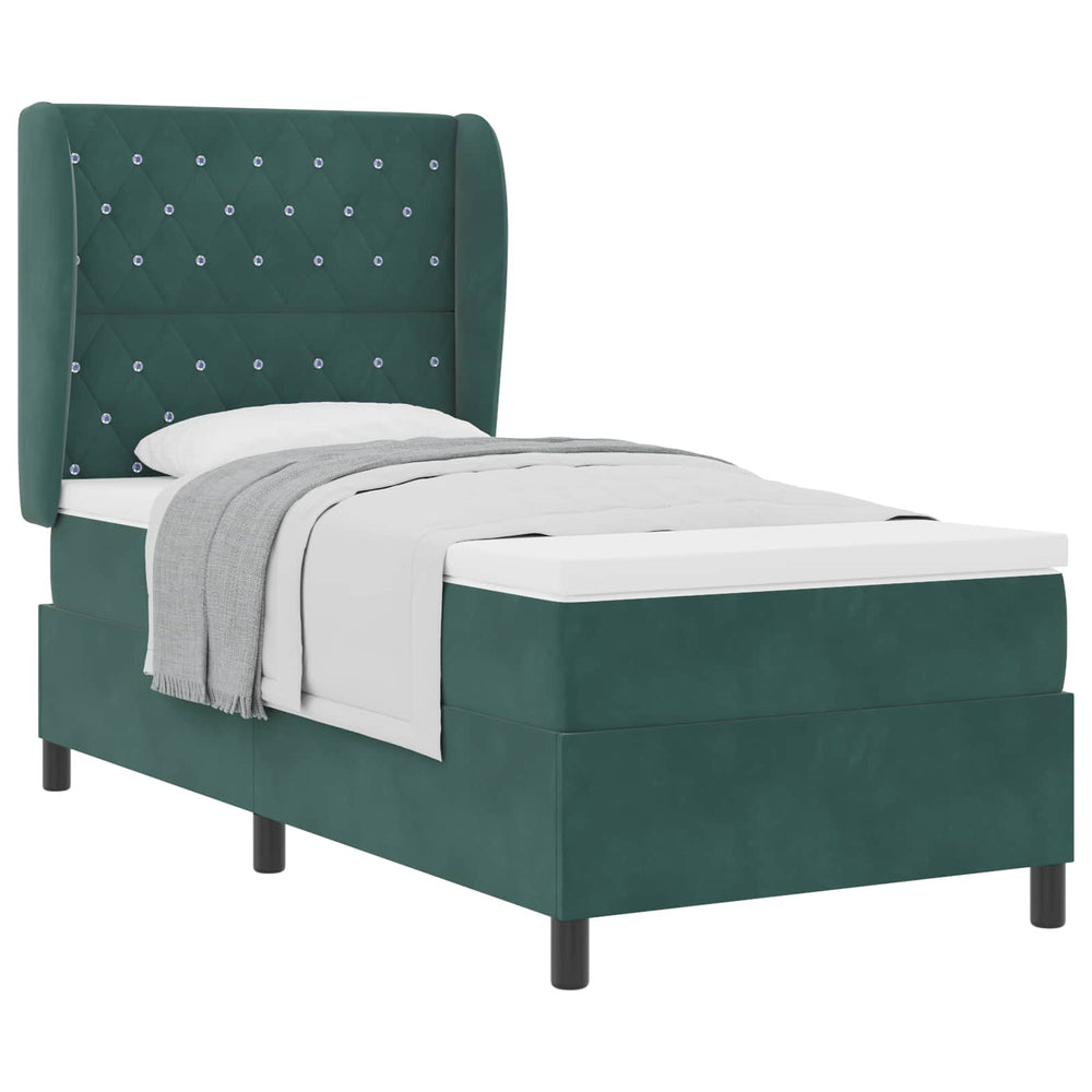 vidaXL Box Spring Bed with Mattress Dark Green 200 x 100 cm Velvet