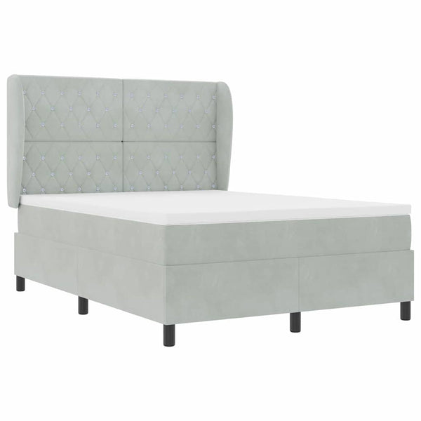 vidaXL Box Spring Bed with Mattress Light Gray 190 x 140 cm Velvet