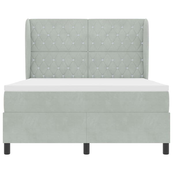 vidaXL Box Spring Bed with Mattress Light Gray 190 x 140 cm Velvet
