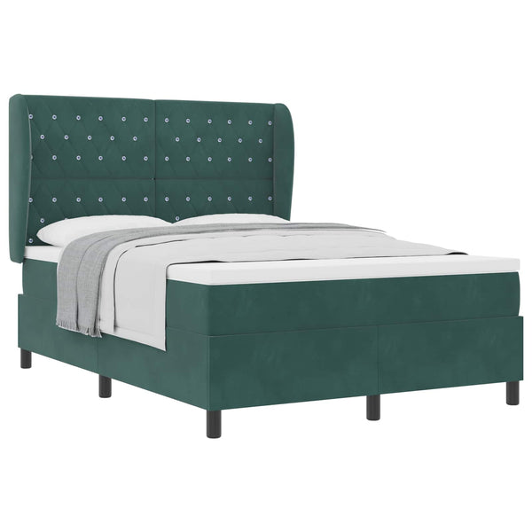 vidaXL Box Spring Bed with Mattress Dark Green 190 x 140 cm Velvet