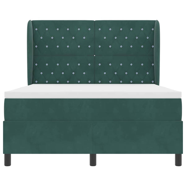 vidaXL Box Spring Bed with Mattress Dark Green 190 x 140 cm Velvet
