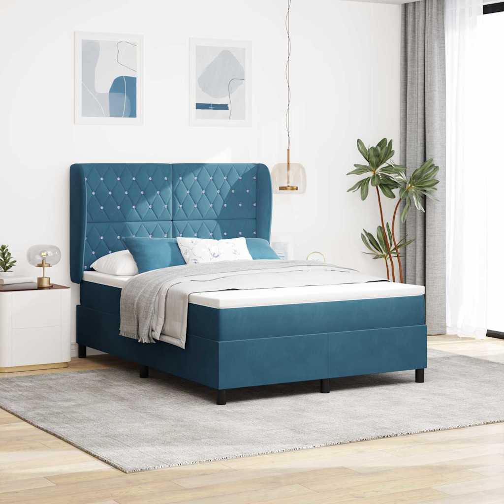 vidaXL Box Spring Bed with Mattress Dark Blue 190 x 140 cm Velvet