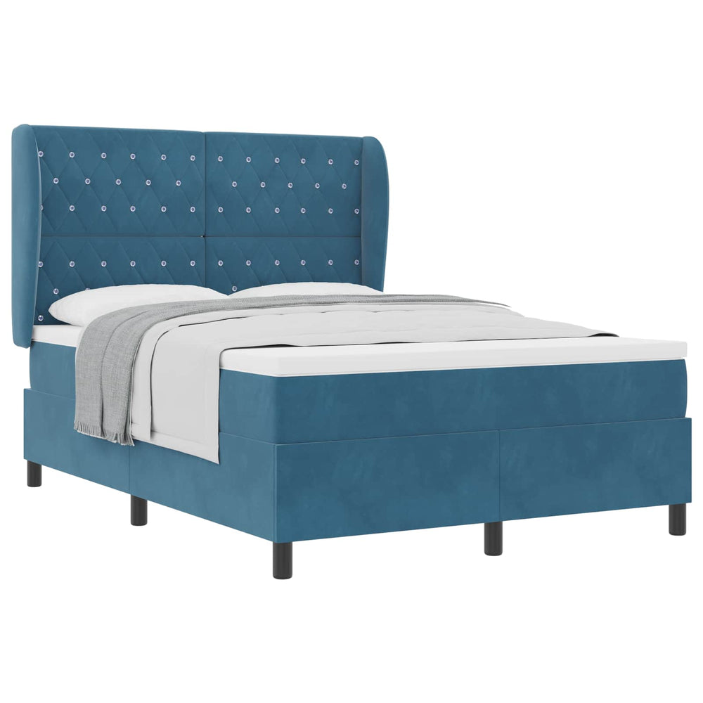 vidaXL Box Spring Bed with Mattress Dark Blue 190 x 140 cm Velvet