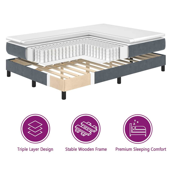 vidaXL Box Spring Bed with Mattress Dark Grey 200 x 140 cm Velvet