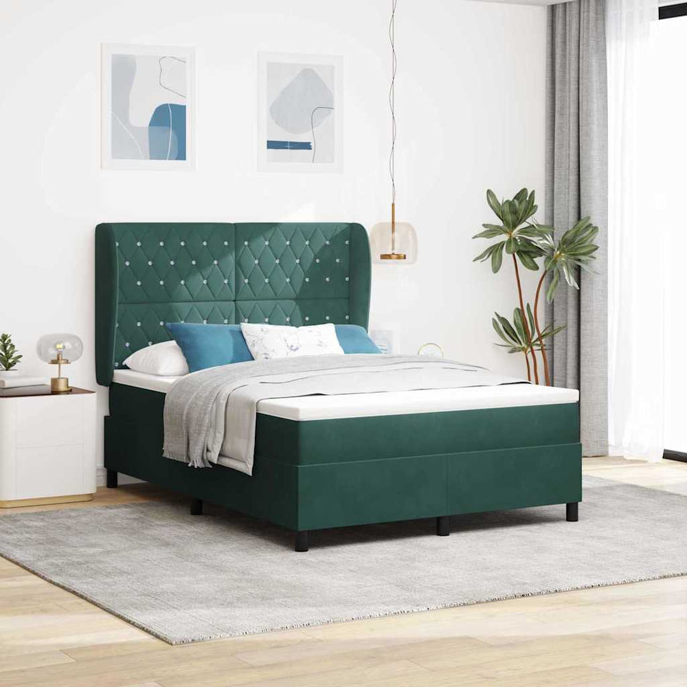 vidaXL Box Spring Bed with Mattress Dark Green 200 x 140 cm Velvet