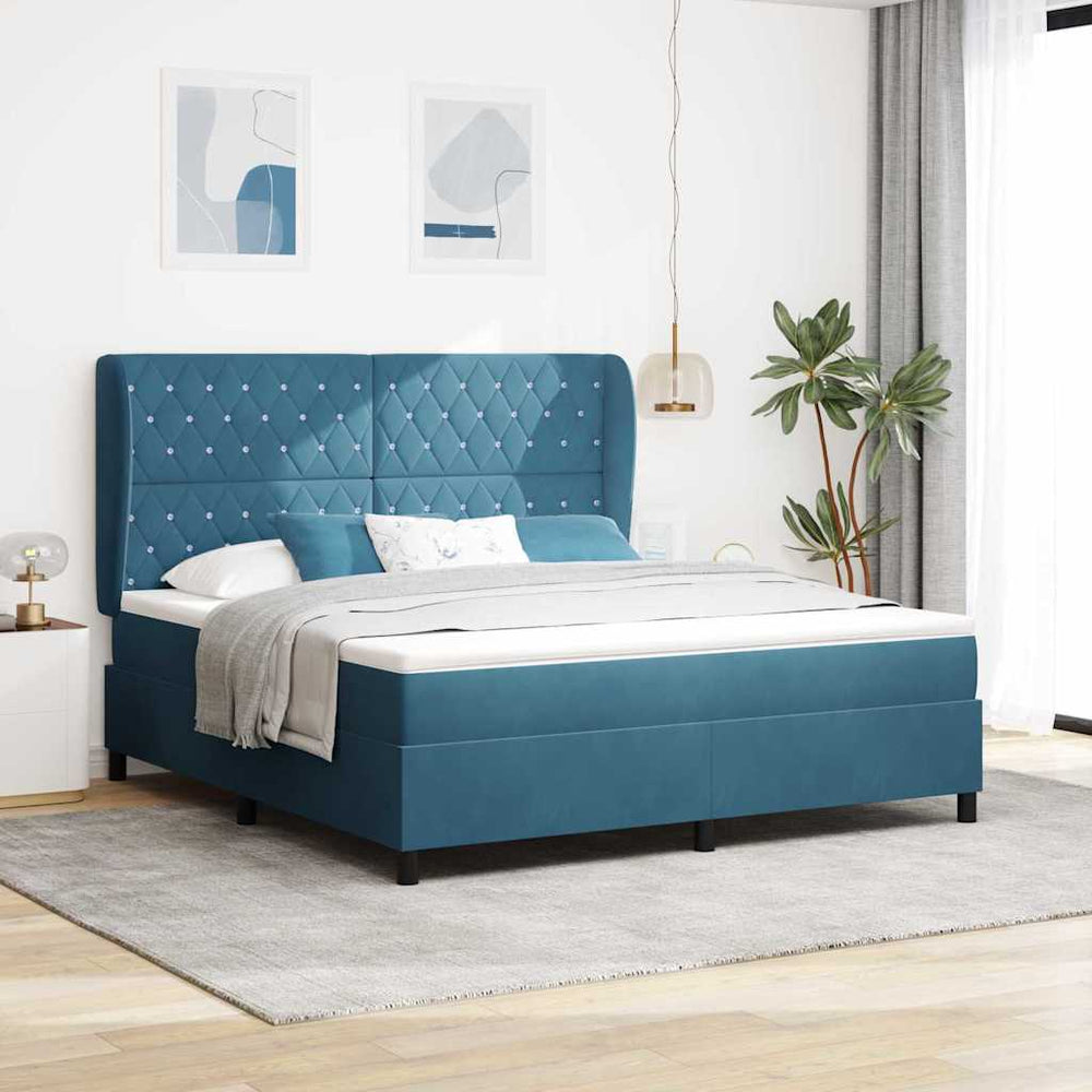 vidaXL Box Spring Bed with Mattress Dark Blue 200 x 180 cm Velvet