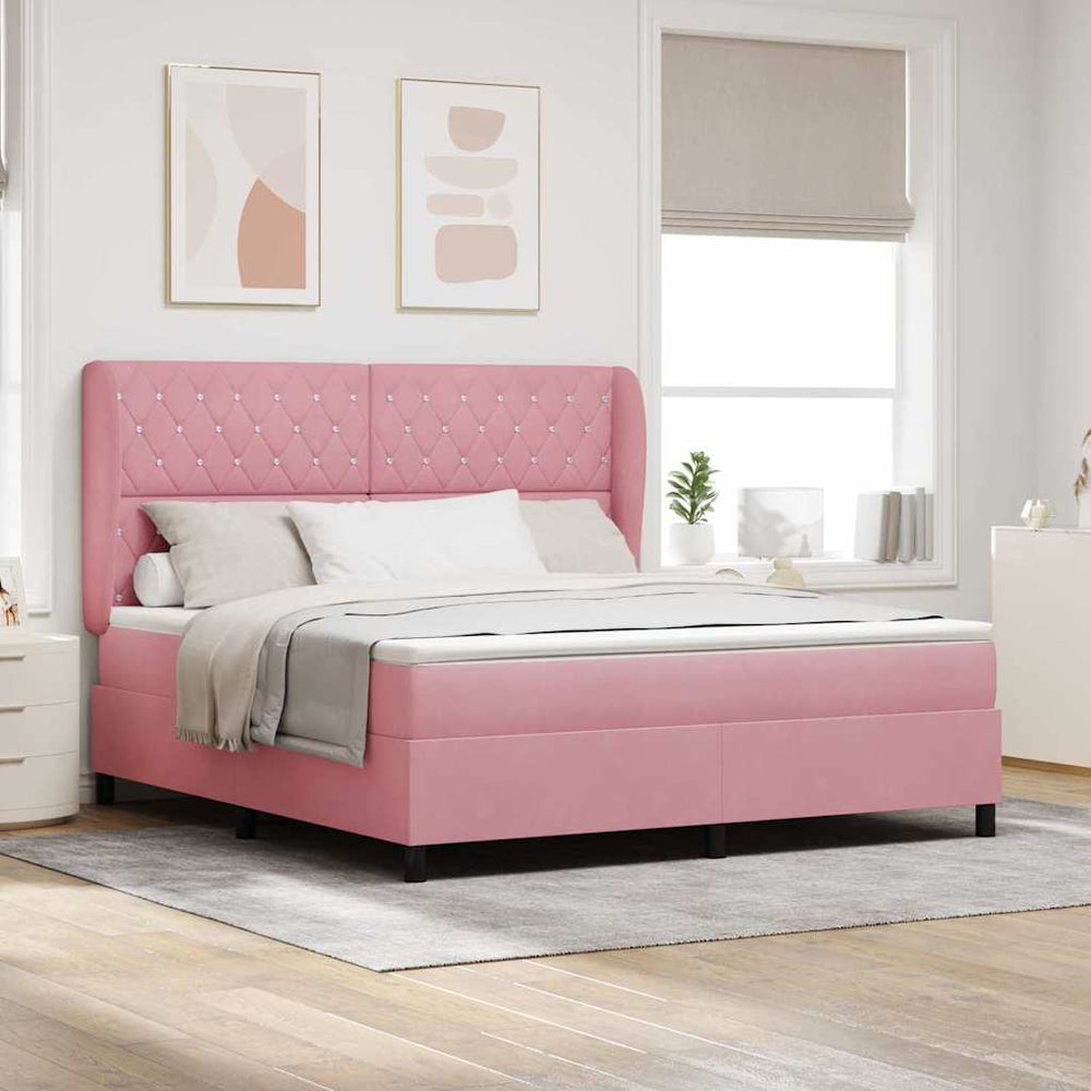 vidaXL Box Spring Bed with Mattress and Headboard Pink 200 x 180 cm Velvet