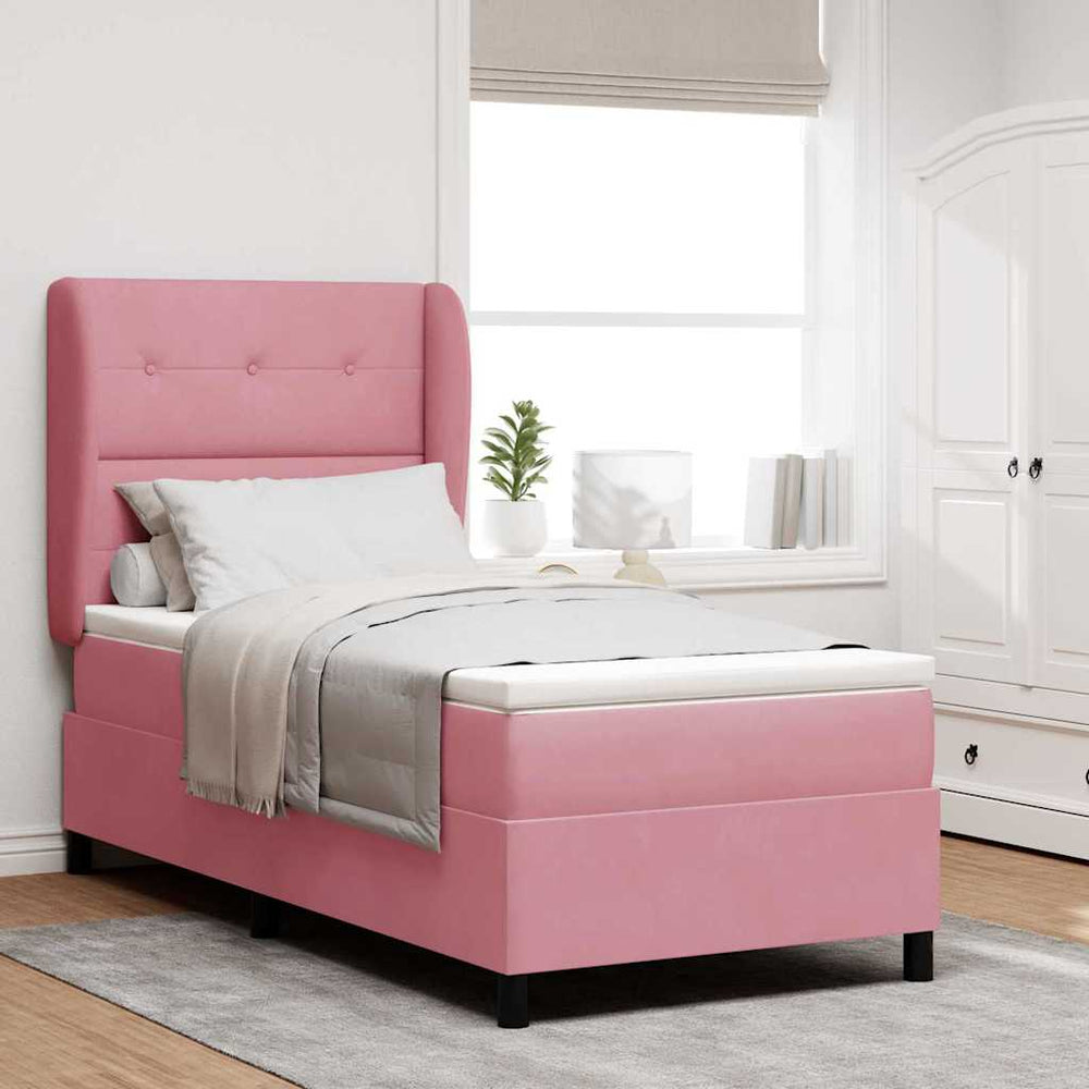 vidaXL Box Spring Bed with Mattress and Headboard Pink 200 x 80 cm Velvet