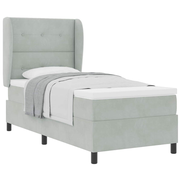 vidaXL Box Spring Bed with Mattress Light Grey 190 x 90 cm Velvet