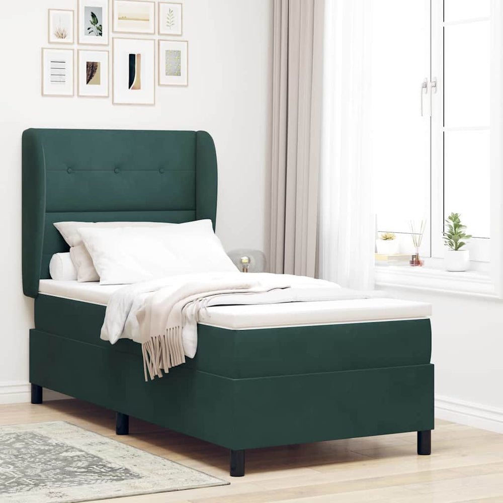 vidaXL Box Spring Bed with Mattress Dark Green 190 x 90 cm Velvet