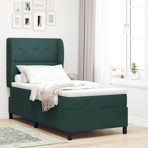 vidaXL Box Spring Bed with Mattress Dark Green 190 x 90 cm Velvet