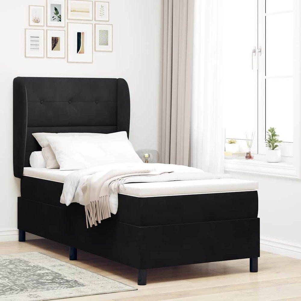 vidaXL Box Spring Bed with Mattress Black 200 x 90 cm Velvet