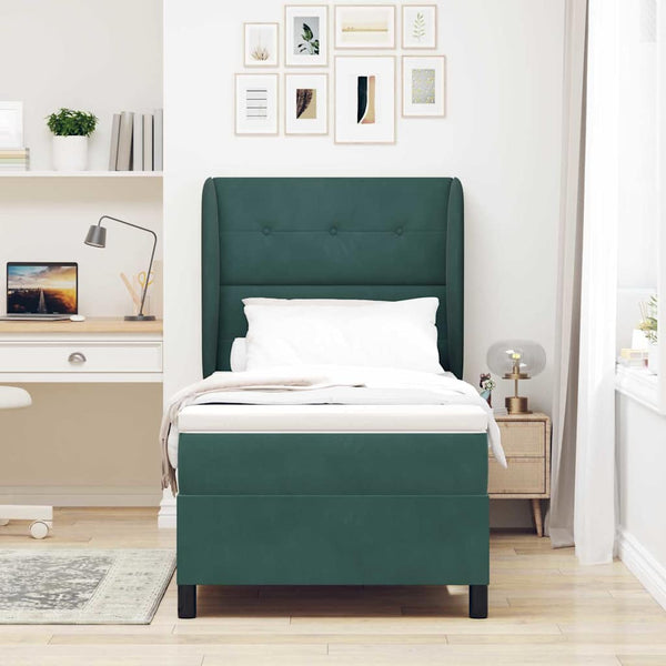 vidaXL Box Spring Bed with Mattress Dark Green 200 x 90 cm Velvet