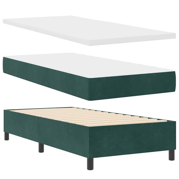 vidaXL Box Spring Bed with Mattress Dark Green 200 x 90 cm Velvet
