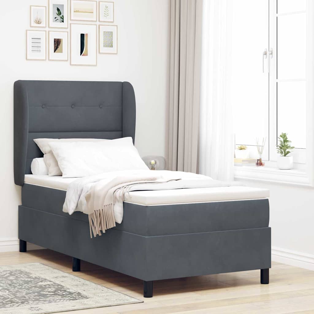 vidaXL Box Spring Bed with Mattress Dark Gray 200 x 100 cm Velvet