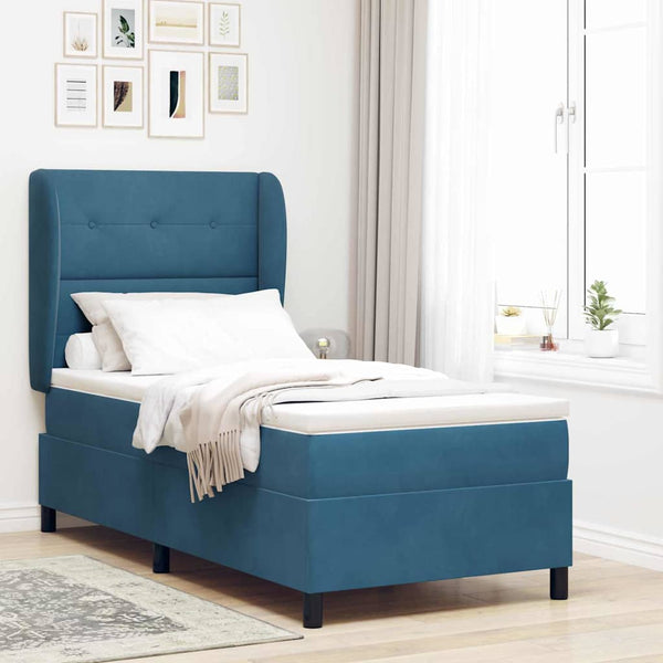 vidaXL Box Spring Bed with Mattress Dark Blue 200 x 100 cm Velvet