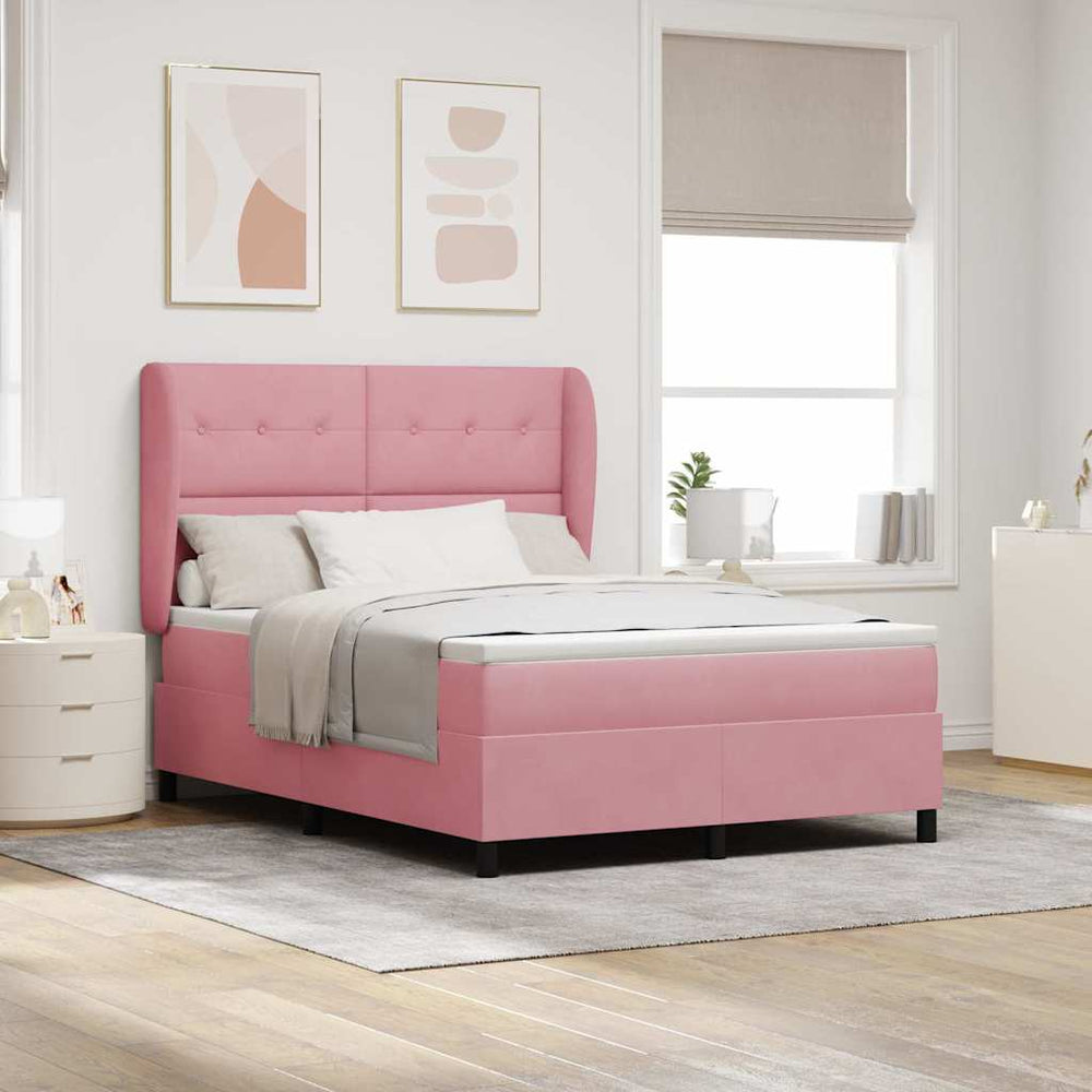 vidaXL Box Spring Bed with Mattress and Headboard Pink 190 x 140 cm Velvet