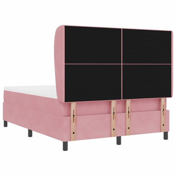 vidaXL Box Spring Bed with Mattress and Headboard Pink 190 x 140 cm Velvet