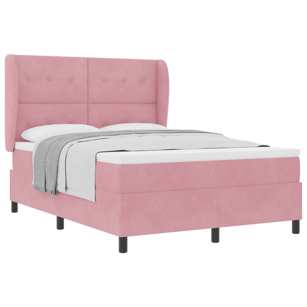 vidaXL Box Spring Bed with Mattress and Headboard Pink 200 x 140 cm Velvet