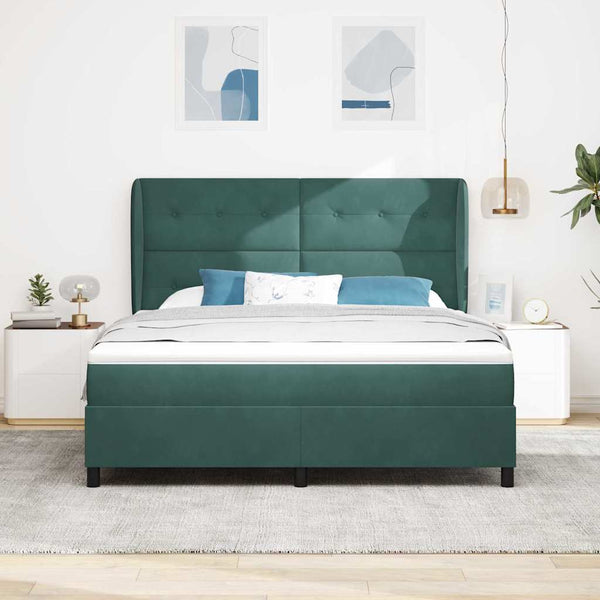 vidaXL Box Spring Bed with Mattress Dark Green 200 x 180 cm Velvet