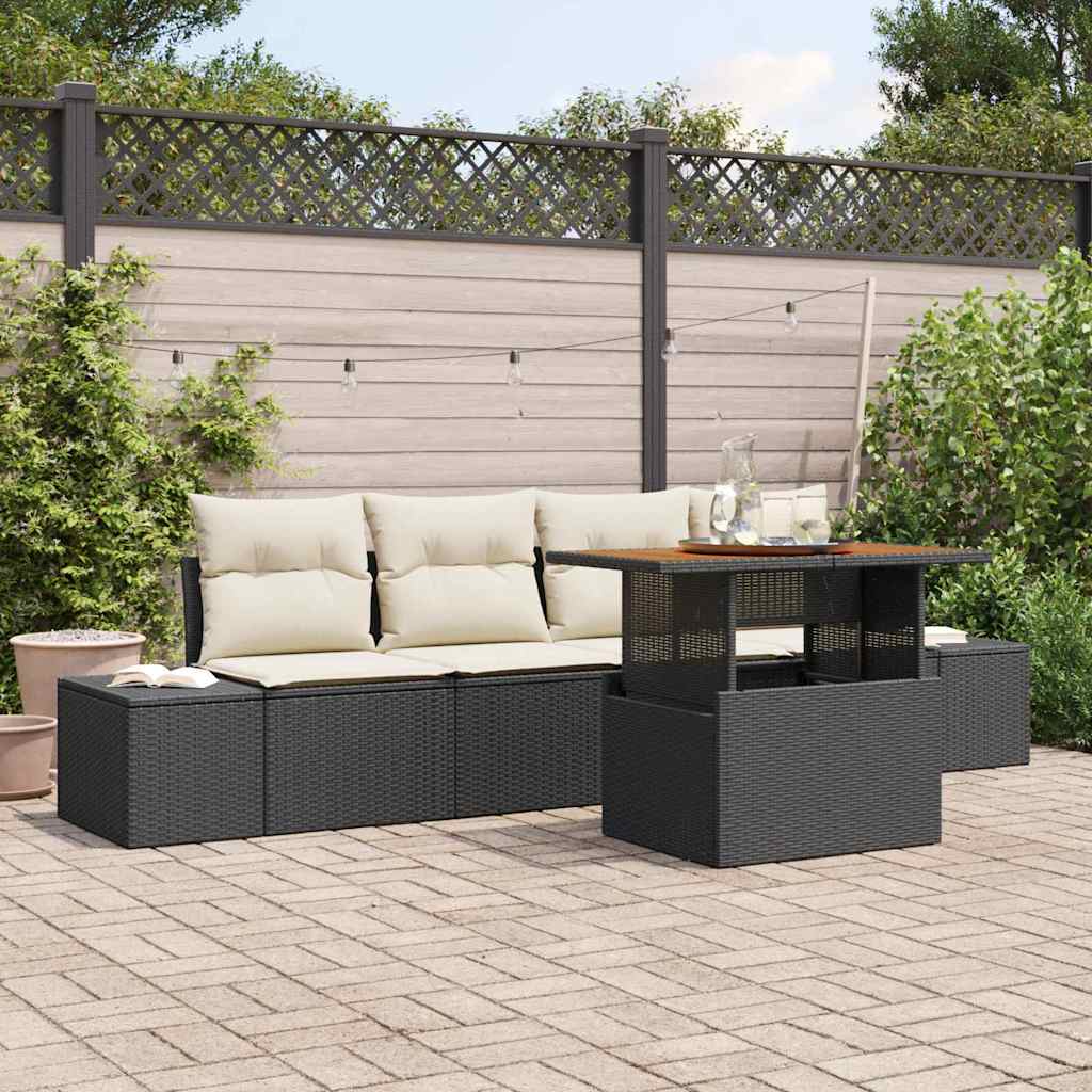 vidaXL Garden Dining Set with Cushions 5 pcs Black and Cream