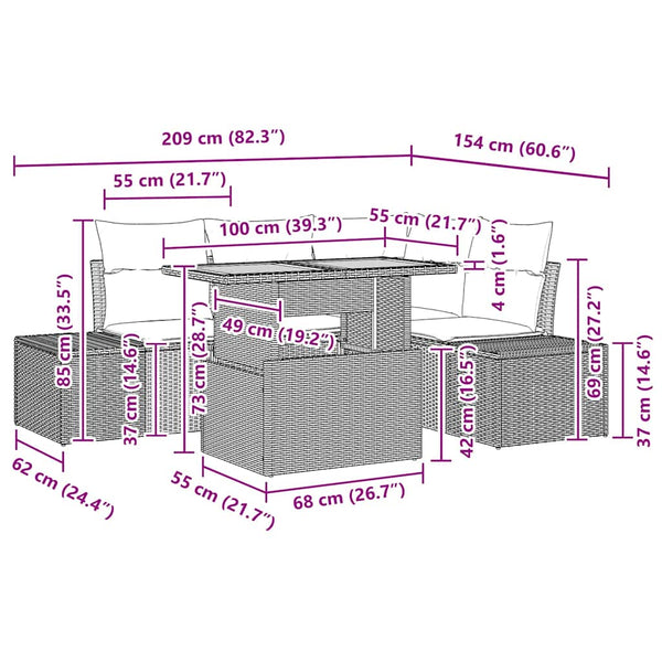 Garten Sofa Set Schwarz/Creme 5-teilig