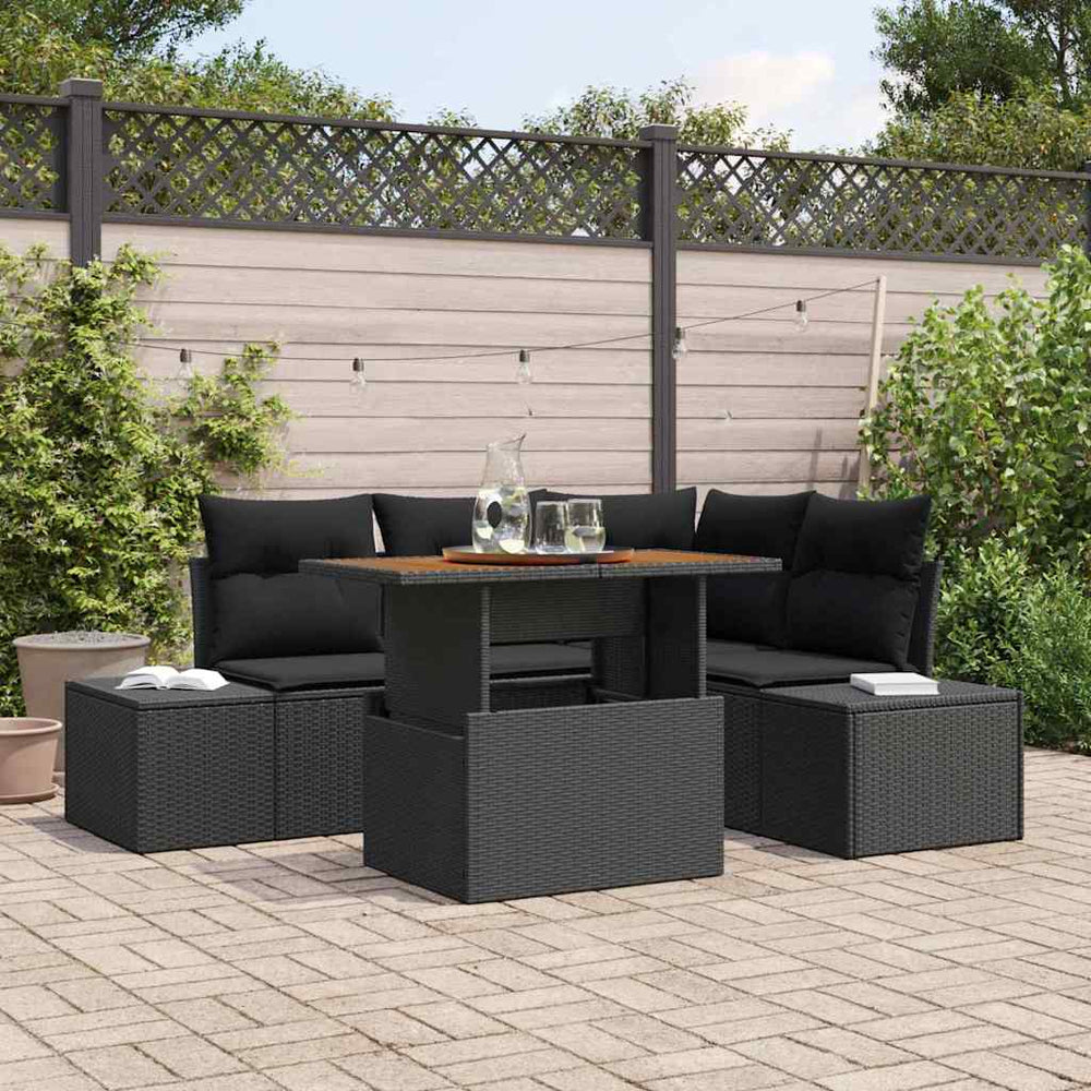 Garten Sofa Set Poly Rattan Schwarz Braun 5-teilig