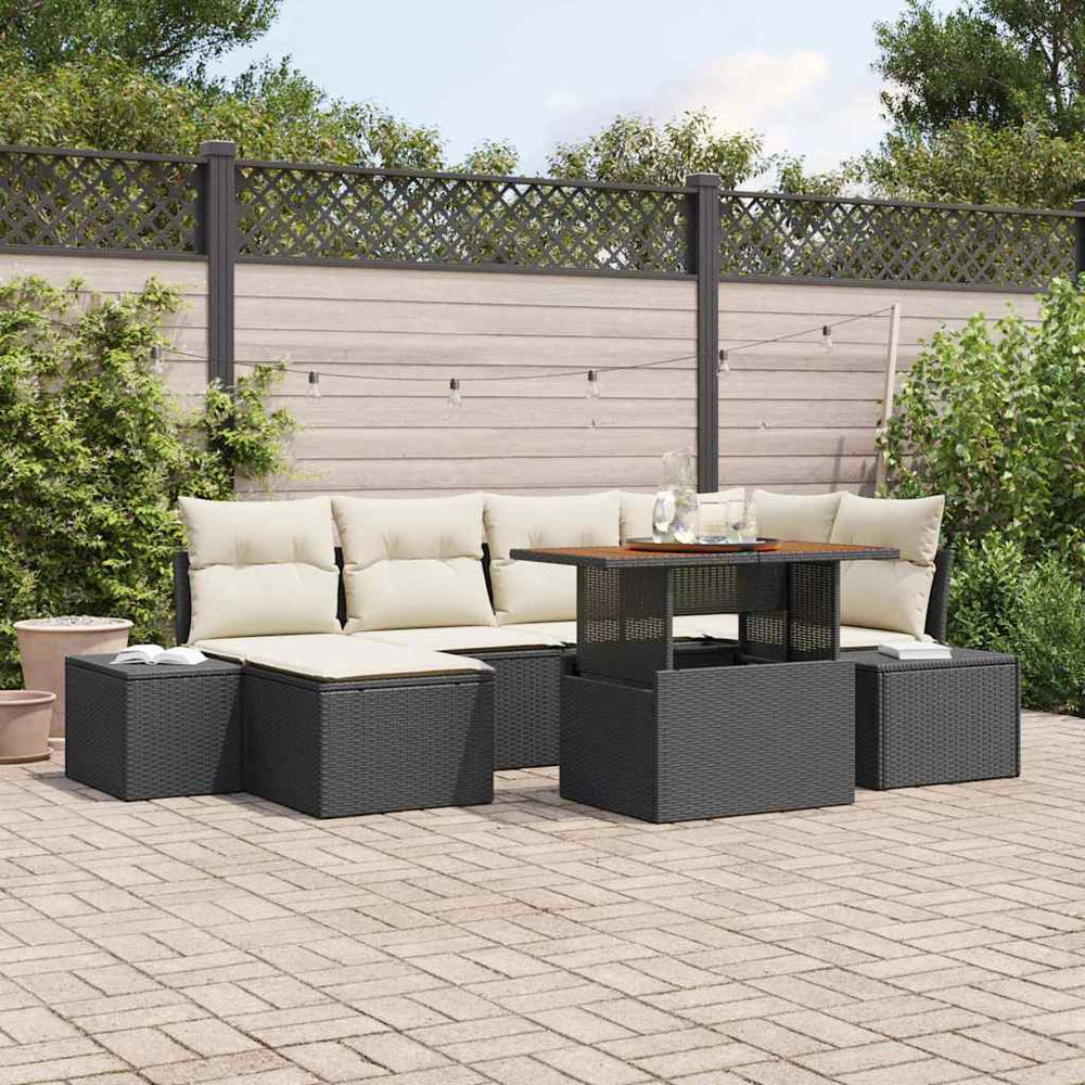 vidaXL Outdoor Dining Set with Cushions 7 pcs Black and Cream