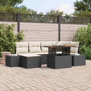 vidaXL Outdoor Dining Set with Cushions 7 pcs Black and Cream