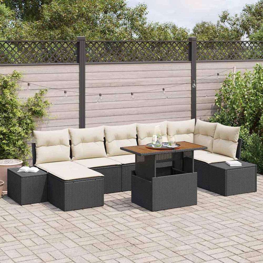 Garten Sofa Set Schwarz & Creme mit Kissen