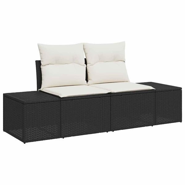 Garten Sofa Set Schwarz & Creme mit Kissen