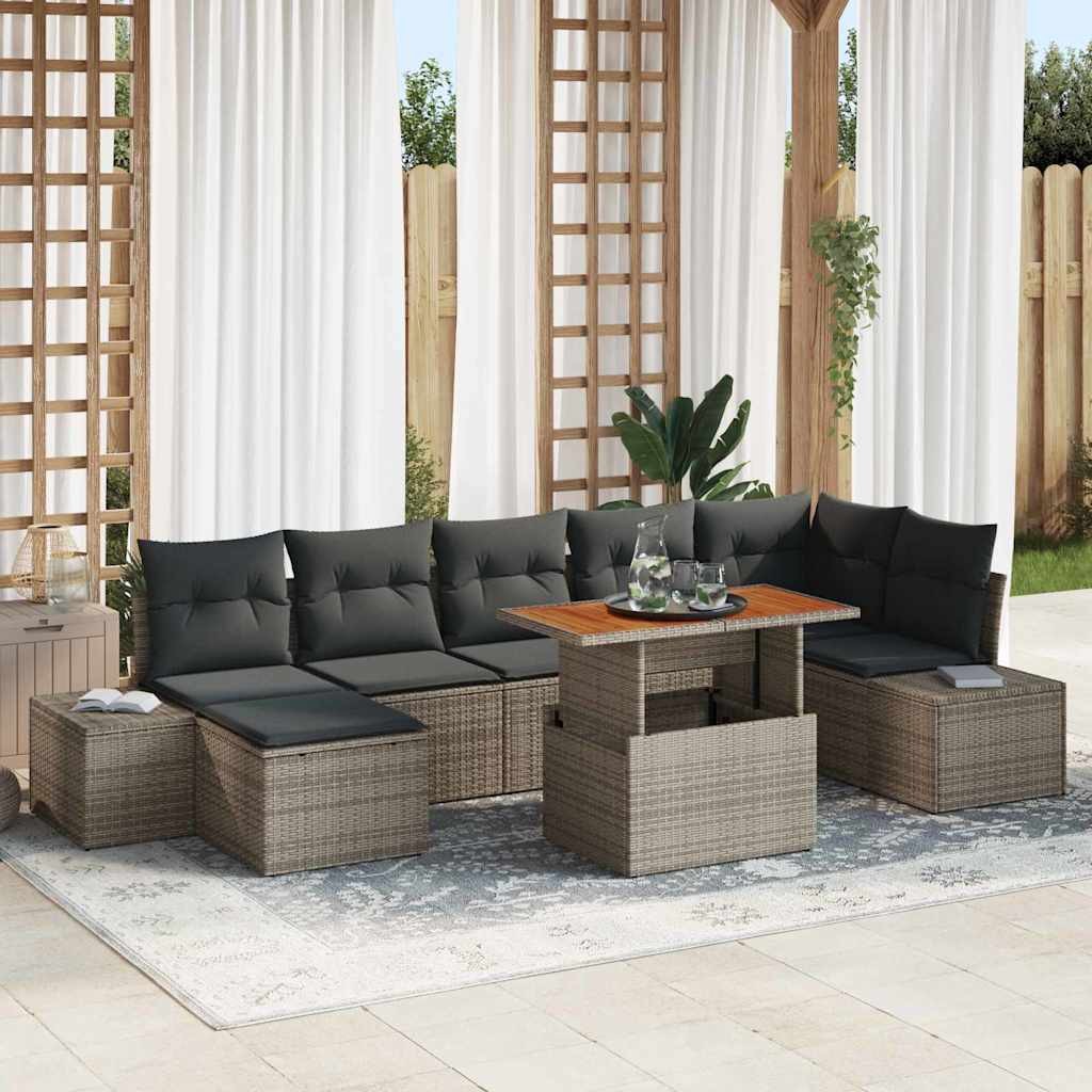 vidaXL Garden Sofa Set with Cushions 8 pcs Grey and Brown
