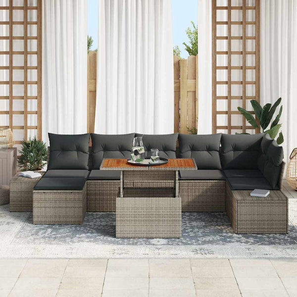 vidaXL Garden Sofa Set with Cushions 8 pcs Grey and Brown