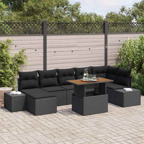 vidaXL Garden Sofa Set with Cushions 8 pcs Black and Brown