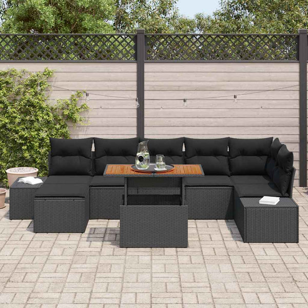 vidaXL Garden Sofa Set with Cushions 8 pcs Black and Brown