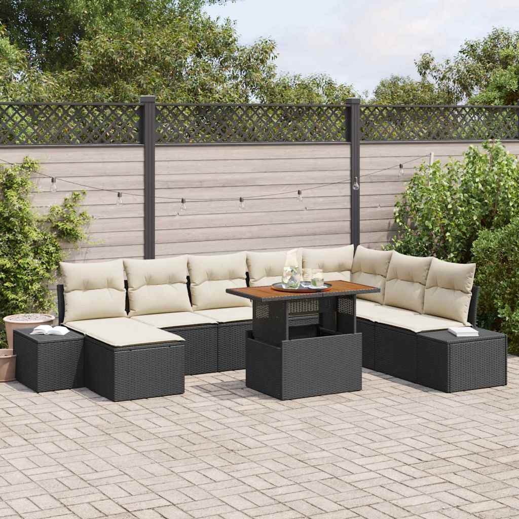 vidaXL Garden Dining Set with Cushions 9 pcs Black and Cream