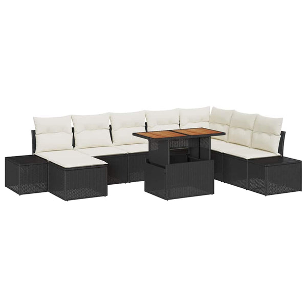 vidaXL Garden Dining Set with Cushions 9 pcs Black and Cream