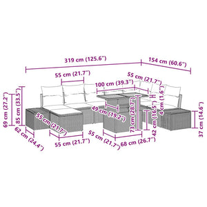 vidaXL Garden Dining Set with Cushions 9 pcs Black and Cream