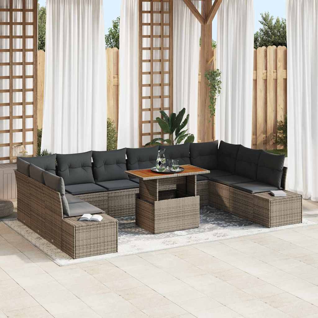 Garten Sofa Set mit Kissen, Grau/Braun, 11-teilig