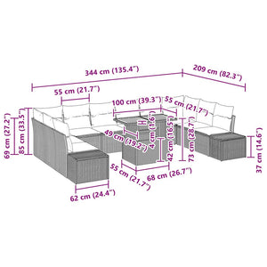 Garten Sofa Set Beige Grau 11-teilig