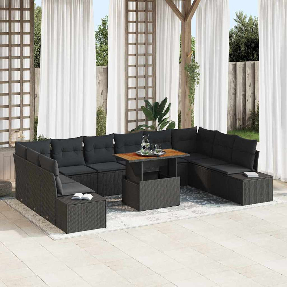 Garten Sofa Set mit Kissen, 11-teilig Schwarz/Braun