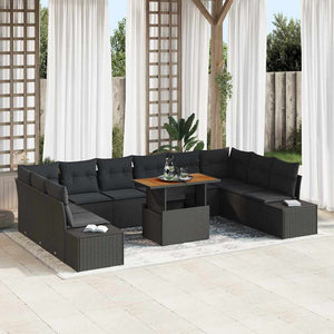 Garten Sofa Set mit Kissen, 11-teilig Schwarz/Braun