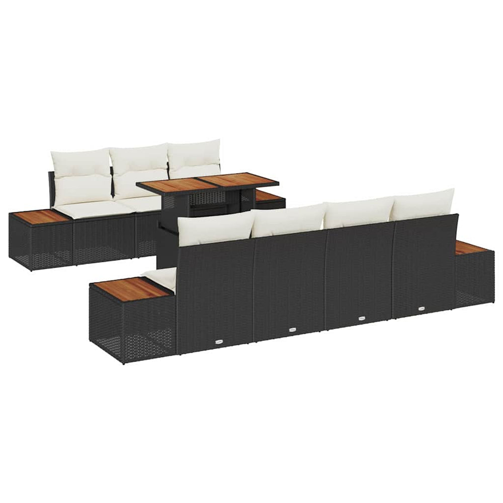 vidaXL Garden Sofa Set with Cushions 8 pcs Black Poly Rattan