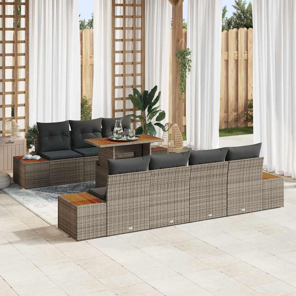 vidaXL Garden Sofa Set with Cushions 8 pcs Grey Poly Rattan