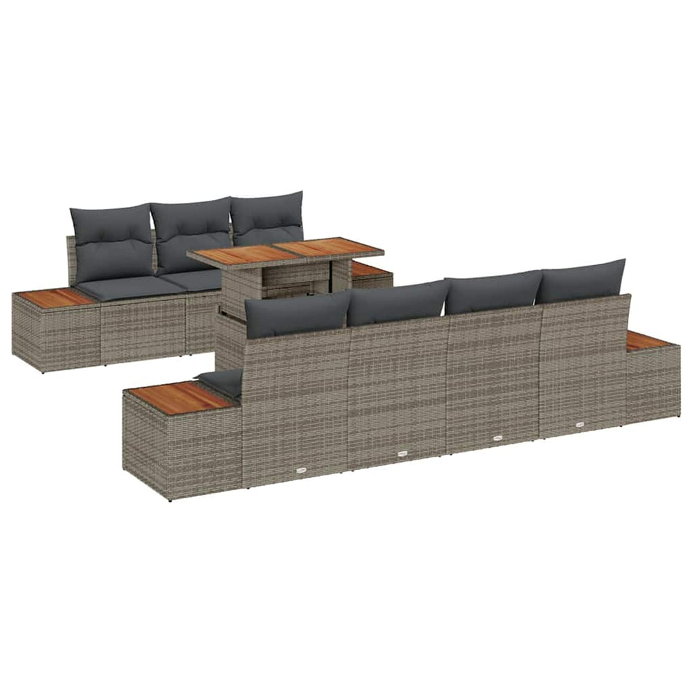 vidaXL Garden Sofa Set with Cushions 8 pcs Grey Poly Rattan