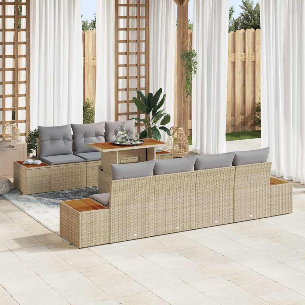 vidaXL Garden Sofa Set with Cushions 8 pcs Beige Poly Rattan