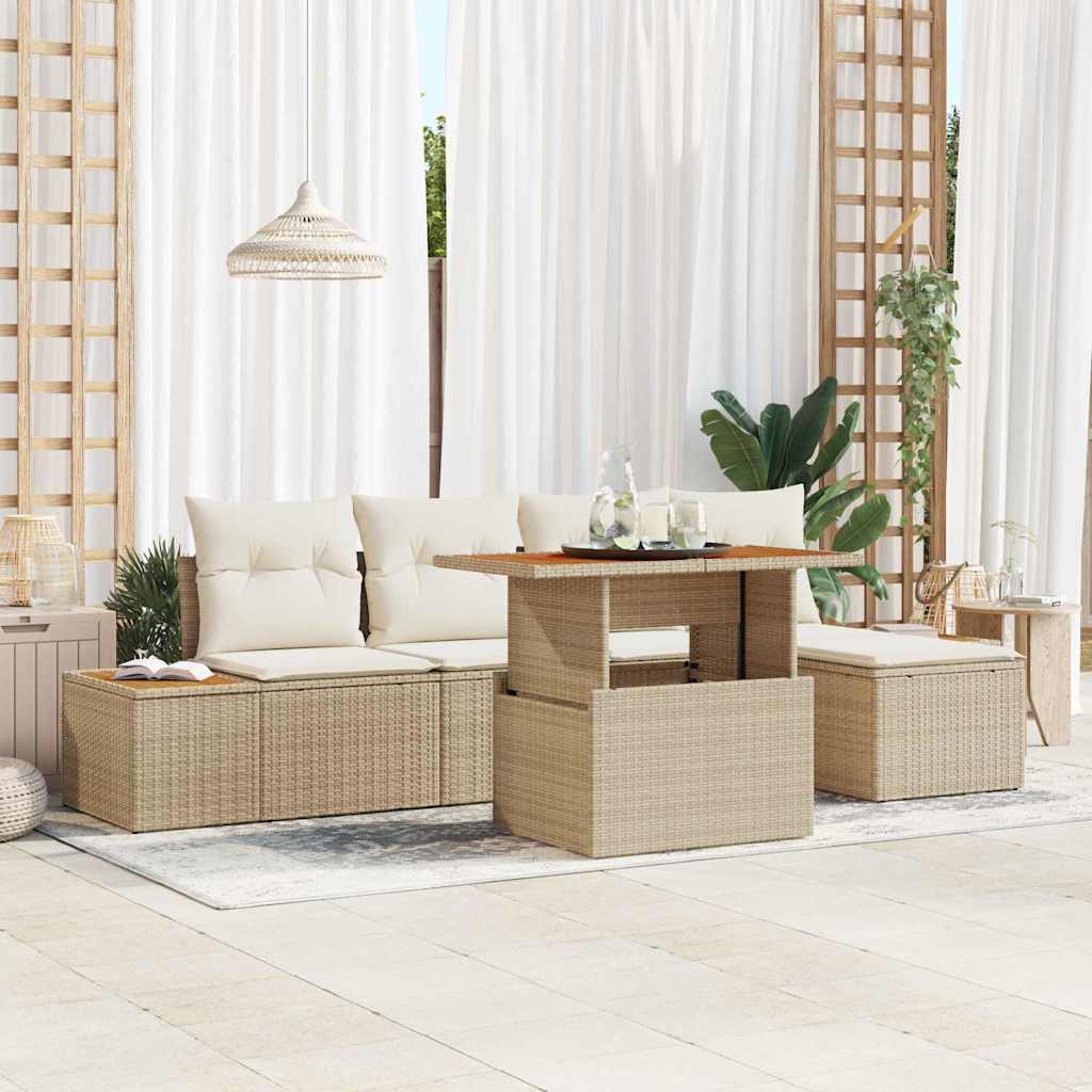 vidaXL Garden Dining Set with Cushions 6 pcs Beige and Cream