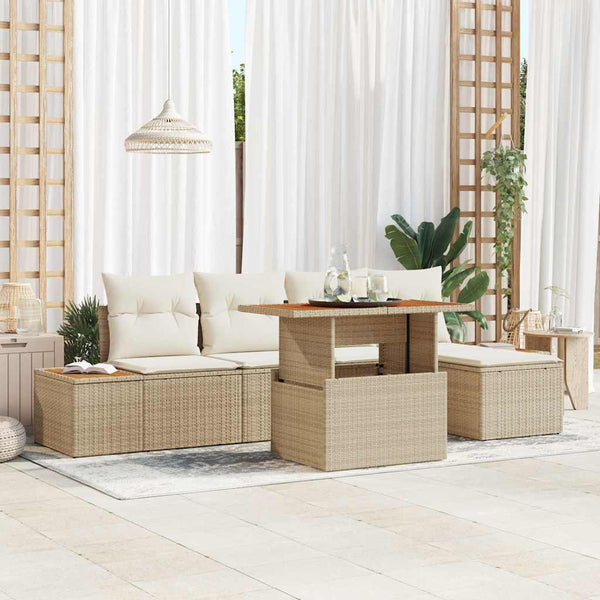 vidaXL Garden Dining Set with Cushions 6 pcs Beige and Cream